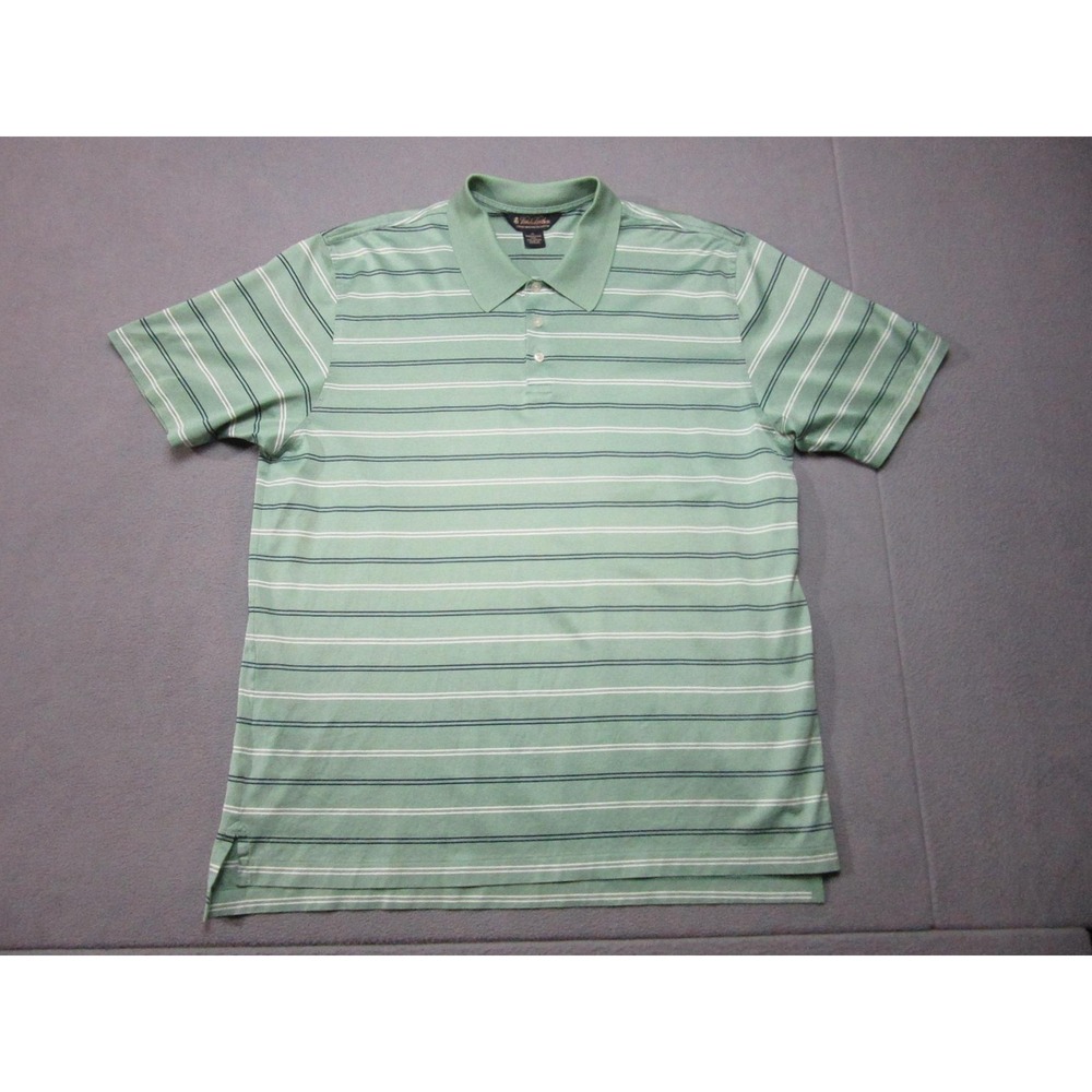 Brooks Brothers Polo Shirt Mens XL Green Striped Stretch Golf Activewear Casual